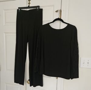 IMAN Black Pantsuit with Lace Sleeves